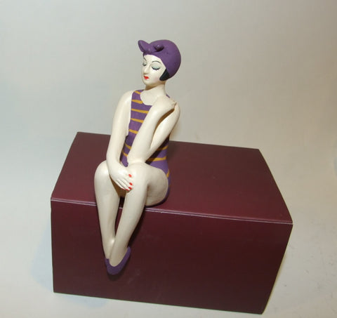 Mini Bathing Beauty Figurine Figure Shelf Sitter Purple & Gold Stripe Pattern - The Ritzy Gift