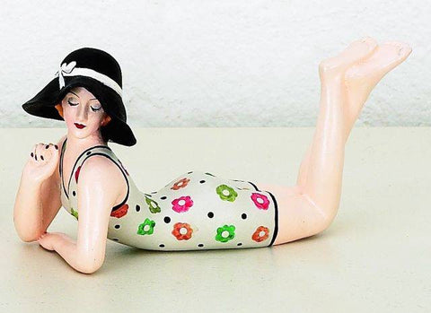 Bathing Beauty Figurine Figure Shelf Sitter Floral Print W/Black Hat - The Ritzy Gift