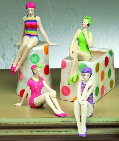 Mini Bathing Beauties Figurines Self Sitters in Bright Color Swimwear Set of 4 - The Ritzy Gift