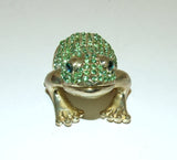 Green Crystal & Brass Frog Hinged Bejeweled Trinket Box Swarovski Crystal - The Ritzy Gift