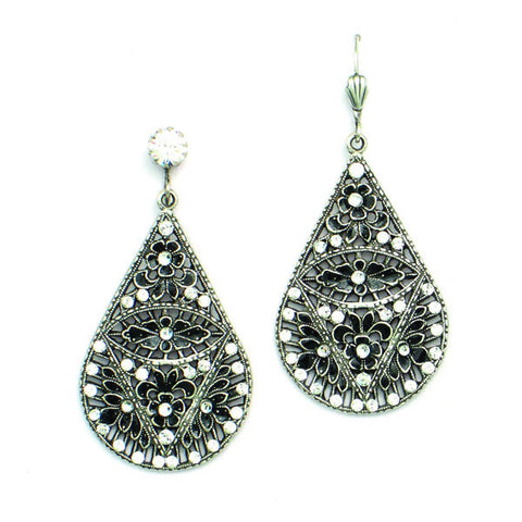 Anne Koplik Silver Black & Crystal Teardrop Earrings - The Ritzy Gift