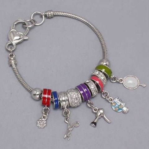 European Style Hairdresser Bracelet Charms Beads Silver Tone - The Ritzy Gift