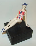 Bathing Beauty Figurine Figure Shelf Sitter Red & White Stripe Pattern Mini - The Ritzy Gift