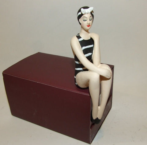 Bathing Beauty Figurine Figure Shelf Sitter Black & White Stripe Art Deco - The Ritzy Gift