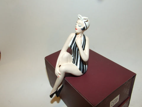 Bathing Beauty Figurine Figure Shelf Sitter Black & White Stripe Art Deco - The Ritzy Gift