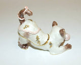 Cat Kitten With Yarn Hinged Enameled Trinket Box Swarovski Crystals - The Ritzy Gift