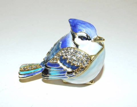 Blue Jay Enamel Hinged Trinket Box Swarovski Crystal - The Ritzy Gift