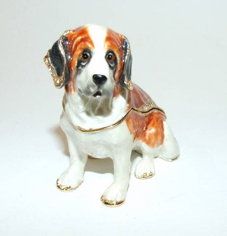 Kingspoint St Bernard Enamel Hinged Bejeweled Trinket Box Austrian Crystal - The Ritzy Gift