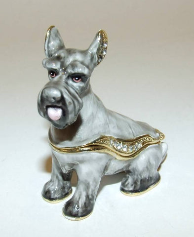 Miniature Schnauzer Dog Bejeweled Enamel Hinged Trinket Box Swarovski Crystal - The Ritzy Gift