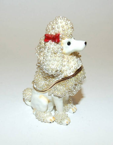 White Poodle Bejeweled & Enameled Hinged Trinket Box NIB Pearl - The Ritzy Gift