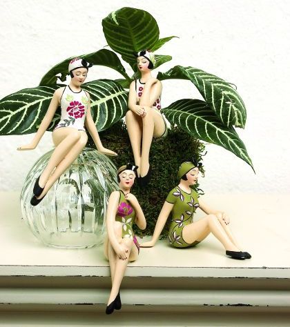 Mini Retro Bathing Beauty Figurines 1920s Swimsuit Floral Tropical Print Set of 4 - The Ritzy Gift