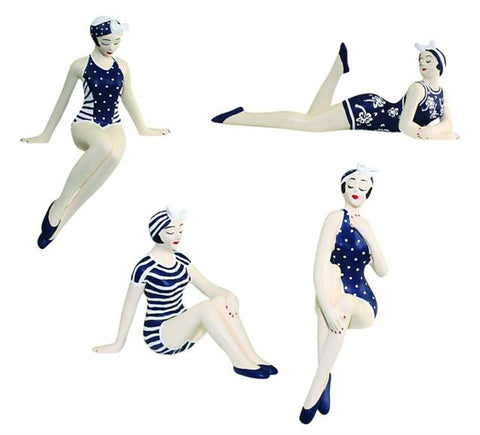 Retro Bathing Beauty Figurine 4pc Set | 1920s Swim Suit Navy Shelf Sitters - The Ritzy Gift