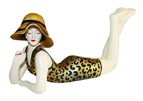 Bathing Beauty Figurine Figure Shelf Sitter Bronze Leopard Print W/Hat - The Ritzy Gift
