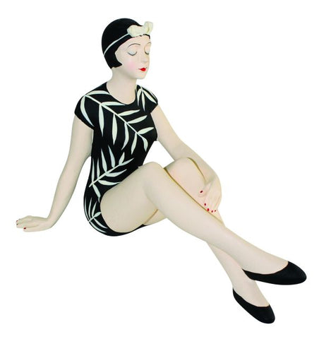 Bathing Beauty in Black and White Floral Suit with Knees Up Figurine Large - The Ritzy Gift