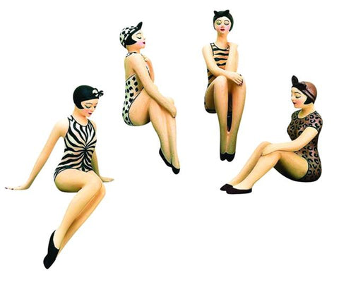 VINTAGE MINI BATHING BEAUTY FIGURINES - JUNGLE SAFARI ANIMAL PRINT SWIMSUIT COLLECTION - SET OF 4 - The Ritzy Gift