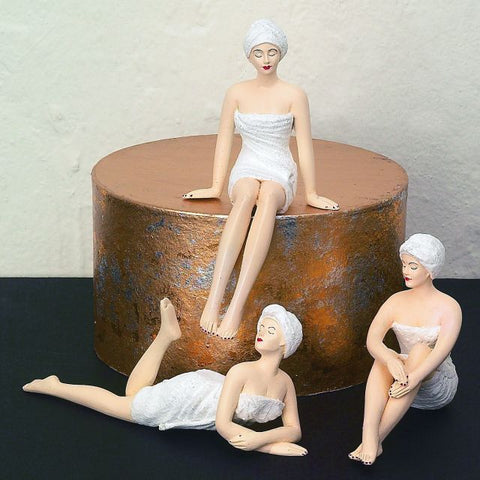 Bathing Beauty Mini Spa Girl Figurines in White Towels and Turbans Set of 3 - The Ritzy Gift