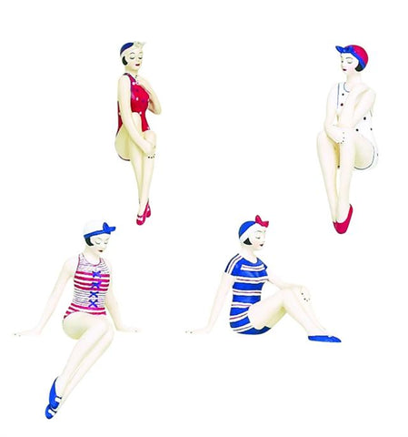 Retro Bathing Beauty Figurine 4pc Set | 1920s Swim Suit Patriotic Americana Red White Blue - The Ritzy Gift