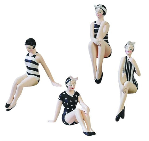 Set Four Retro Pinup Girls Statues | Bathing Beauties Swimsuit Models Art Deco Vintage Black & White - The Ritzy Gift