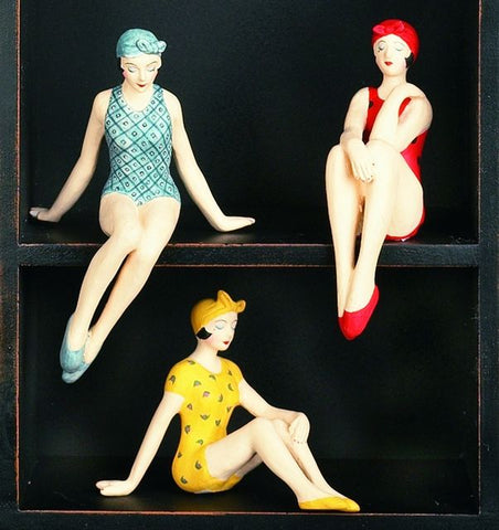 Mini Bathing Beauty Figurines Shelf Sitters In Primary Colors Swimsuits Set of 3 - The Ritzy Gift
