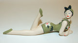 Bathing Beauty Figurine Figure Shelf Sitter Olive Green Floral Print Art Deco - The Ritzy Gift