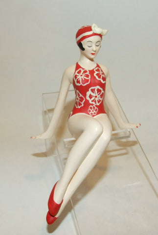 Bathing Beauty Figurine Figure Shelf Sitter Red & White Floral Art Deco - The Ritzy Gift