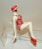 Bathing Beauty Figurine Figure Shelf Sitter Red & White Floral Art Deco - The Ritzy Gift