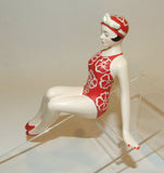 Bathing Beauty Figurine Figure Shelf Sitter Red & White Floral Art Deco - The Ritzy Gift