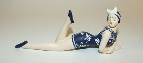 Bathing Beauty Figurine Figure Shelf Sitter Navy & White Floral Art Deco - The Ritzy Gift