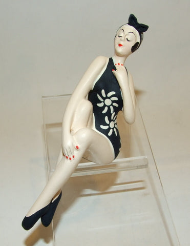 Bathing Beauty Figurine Figure Shelf Sitter Black & White Floral Print Art Deco - The Ritzy Gift