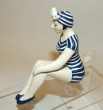 Bathing Beauty Figurine Figure Shelf Sitter Navy & White Stripe Art Deco - The Ritzy Gift