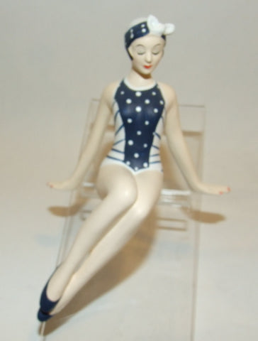Bathing Beauty Figurine Figure Shelf Sitter Navy & White Polka Dot & Stripe - The Ritzy Gift