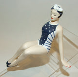 Bathing Beauty Figurine Figure Shelf Sitter Navy & White Polka Dot & Stripe - The Ritzy Gift