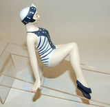 Bathing Beauty Figurine Figure Shelf Sitter Navy & White Polka Dot & Stripe - The Ritzy Gift
