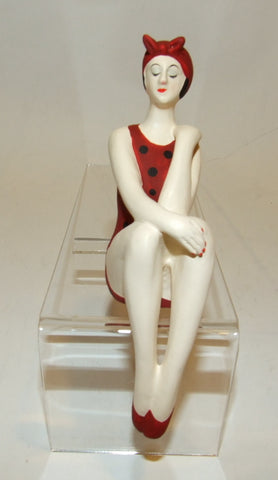 Bathing Beauty Figurine Figure Shelf Sitter Red & Black Polka Dot Art Deco Mini - The Ritzy Gift