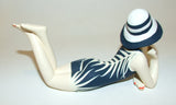 Small Bathing Beauty Figurine Figure in Navy with White Bamboo Accent Suit - The Ritzy Gift