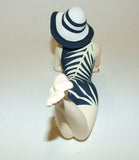 Small Bathing Beauty Figurine Figure in Navy with White Bamboo Accent Suit - The Ritzy Gift