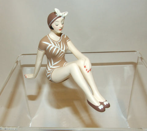 Bathing Beauty Figurine Figure Shelf Sitter Brown with Fern Leaf Pattern Mini - The Ritzy Gift