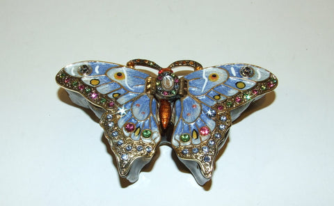 Bejeweled Enameled Butterfly Hinged Trinket Box W/Swarovski Crystals Large Blue - The Ritzy Gift