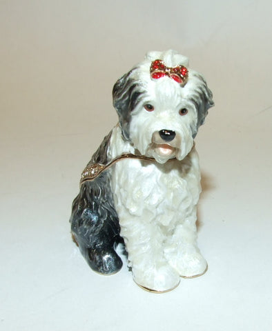 Old English Sheep Dog Enamel Hinged Trinket Box Swarovski Crystal - The Ritzy Gift