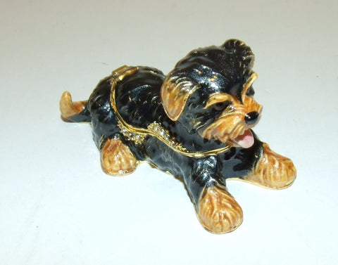 Yorkie Dog Enamel Hinged Bejeweled Trinket Box W/Necklace Swarovski Crystals - The Ritzy Gift