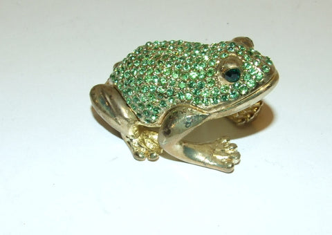 Green Crystal & Brass Frog Hinged Bejeweled Trinket Box Swarovski Crystal - The Ritzy Gift