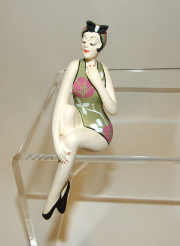 Bathing Beauty Figurine Figure Shelf Sitter Green Floral Pattern Mini - The Ritzy Gift