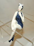 Bathing Beauty Figurine Figure Shelf Sitter Navy & White Polka Dot Art Deco Mini - The Ritzy Gift