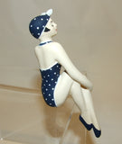 Bathing Beauty Figurine Figure Shelf Sitter Navy & White Polka Dot Art Deco Mini - The Ritzy Gift