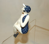 Bathing Beauty Figurine Figure Shelf Sitter Navy & White Polka Dot Art Deco Mini - The Ritzy Gift