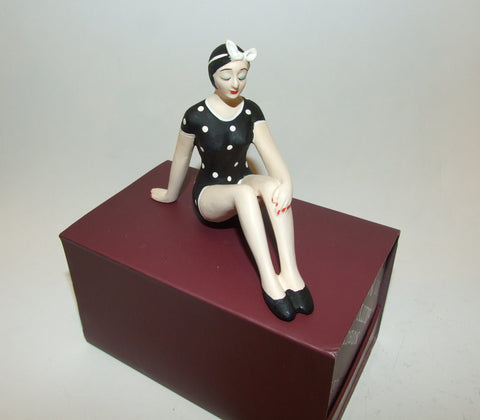 Bathing Beauty Figurine Figure Shelf Sitter Black White Polka Dot Art Deco Mini - The Ritzy Gift