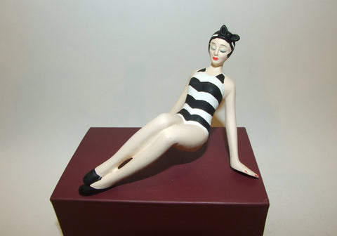 Bathing Beauty Figurine Figure Shelf Sitter Black & White Stripe Art Deco - The Ritzy Gift