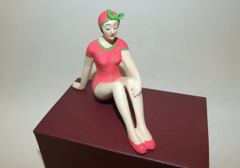 Bathing Beauty Figurine Figure Shelf Sitter Pink & Green Polka Dot Art Deco - The Ritzy Gift