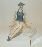 Bathing Beauty Figurine Figure Shelf Sitter Blue & White Diamond Pattern Art Deco - The Ritzy Gift