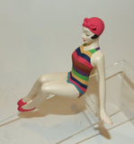 Bathing Beauty Figurine Figure Shelf Sitter Multi Color Stripe Art Deco Mini - The Ritzy Gift